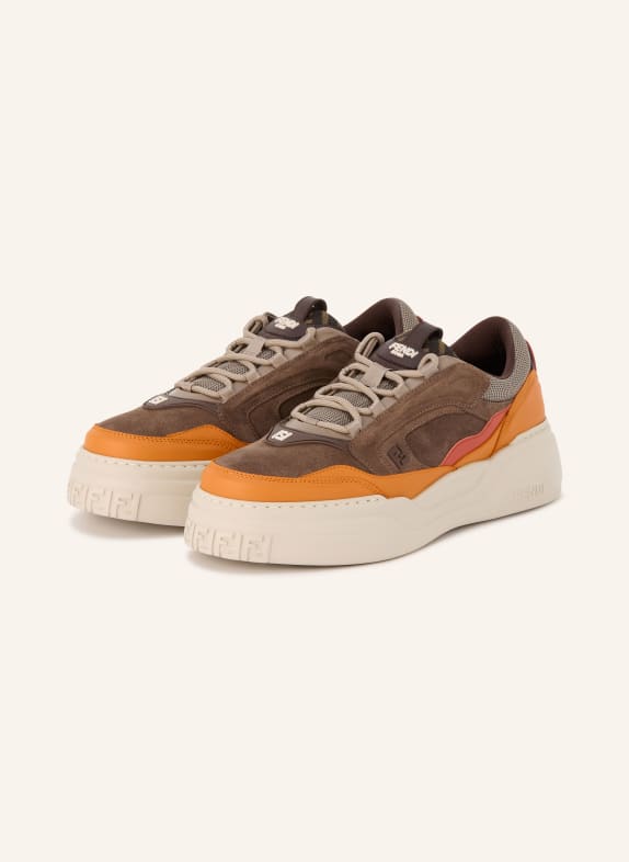 FENDI FORCE Sneakers DARK BROWN / RED / ORANGE