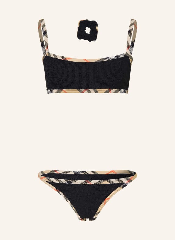BURBERRY Set TYLER: Bustier-Bikini und Haargummi SCHWARZ / BEIGE / ROT