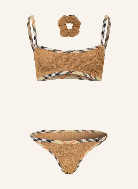 BURBERRY Set TYLER: Bustier-Bikini und Haargummi BEIGE / ROT / SCHWARZ