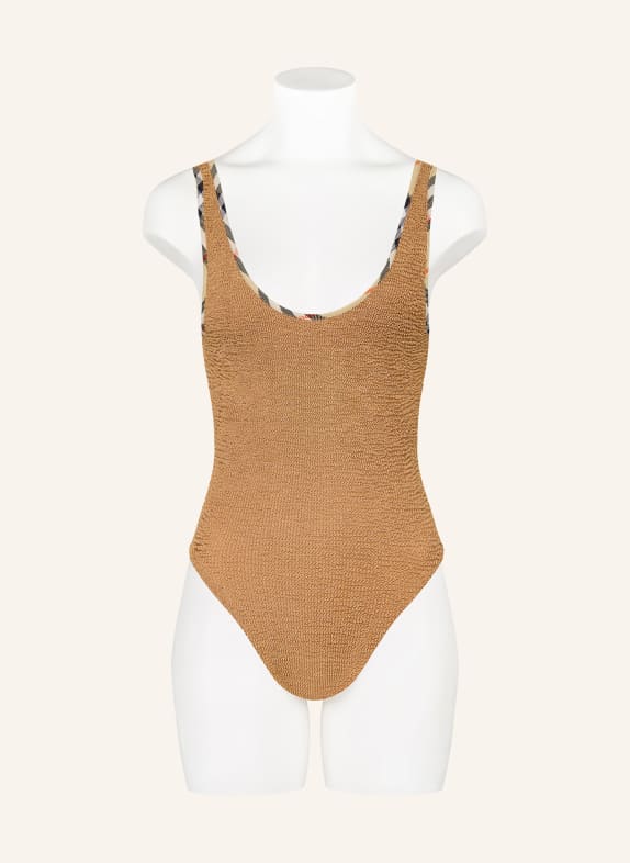 BURBERRY Set FAYE: Badeanzug und Haargummi BEIGE / ROT / SCHWARZ