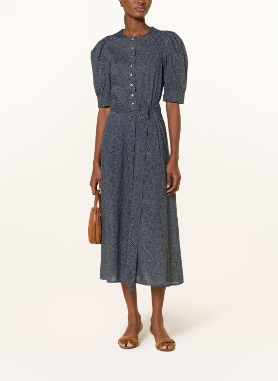 ROCKMACHERIN Lidové šaty TULIPA TMAVĚ MODRÁ / BÍLÁ