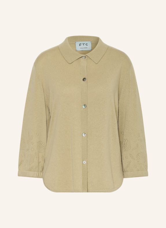 FTC CASHMERE Cashmere cardigan with 3/4-length sleeves OLIVE