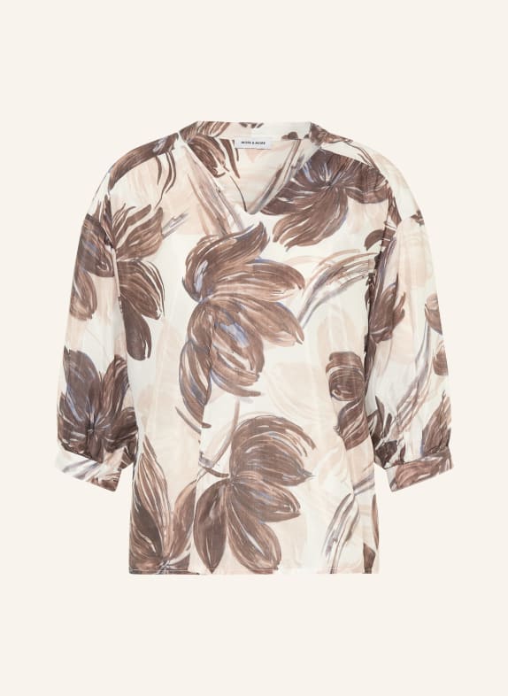 MORE & MORE Blouse met 3/4-mouwen MARRON FONCÉ / BEIGE / DONKERBLAUW