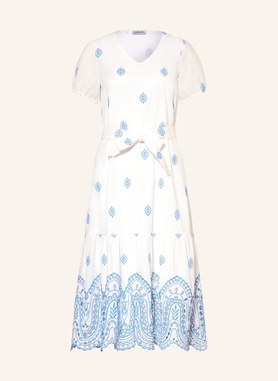 MORE & MORE Kleid mit Lochspitze und Rüschen WEISS / BLAU