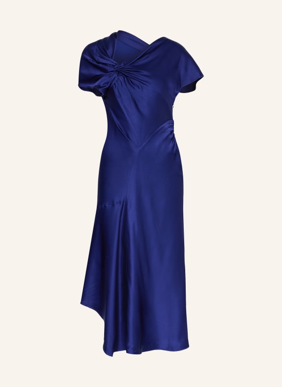 VICTORIA BECKHAM Saténové koktejlové šaty MODRÁ