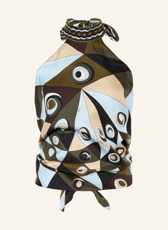 PUCCI Silk top OLIVE / CREAM / LIGHT BLUE