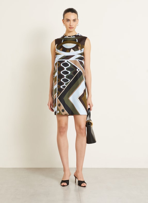 PUCCI Sukienka kopertowa z jedwabiu OLIWKOWY / JASNOBRĄZOWY / JASNONIEBIESKI