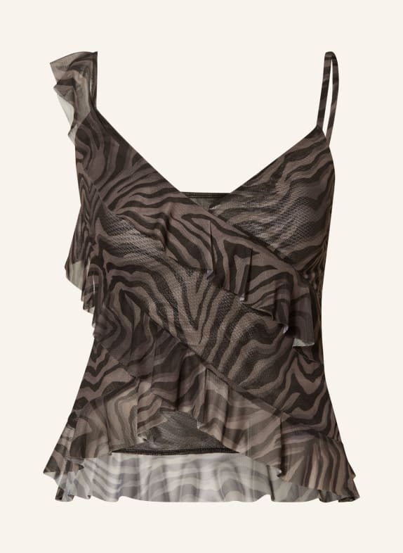 RIANI Mesh blouse top with ruffles TAUPE / DARK GRAY / BLACK