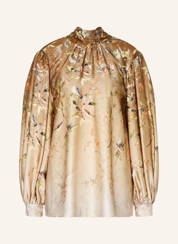 RIANI Satijnen blouse met strik BRUIN / ORANJE / GROEN