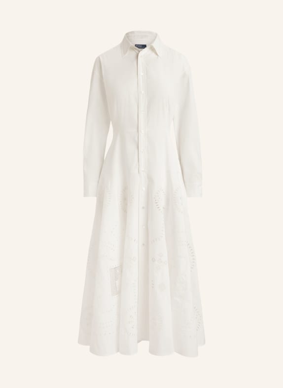 POLO RALPH LAUREN Hemdblusenkleid mit Lochspitze WEISS