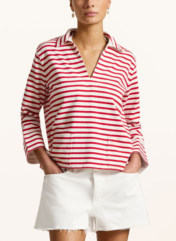 POLO RALPH LAUREN Jersey poloshirt met 3/4-mouwen ROOD / WIT