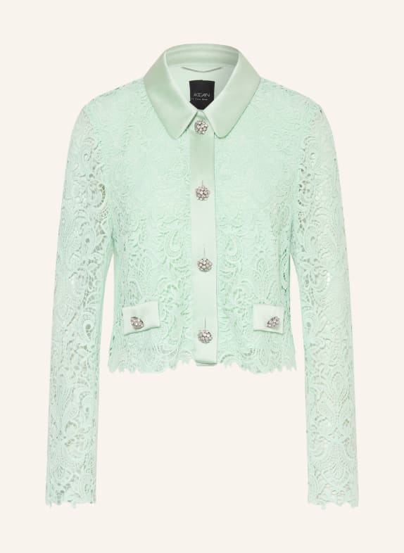 MARC CAIN Box-cut jacket made of eyelet lace with gemstones 502 misty jade