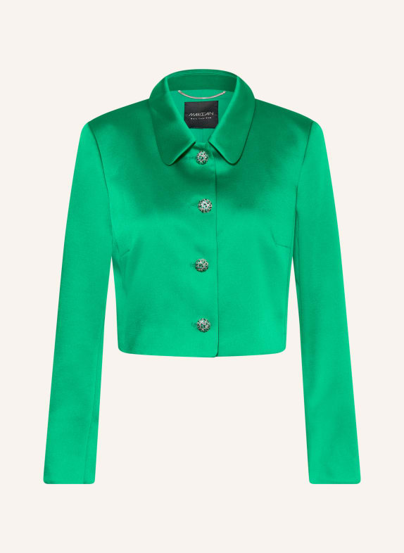 MARC CAIN Cropped satin jacket with rhinestones 553 pepper green