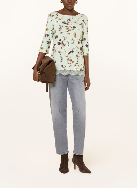 MARC CAIN Shirt met 3/4-mouwen en kant 505 silt green