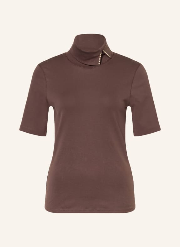 MARC CAIN Rollkragenshirt mit Schmuckperlen 697 seal brown