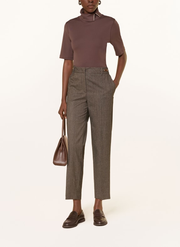 MARC CAIN Trui met col en sierparels 697 seal brown