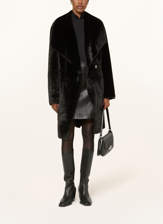MARC CAIN Faux fur coat 900 black new