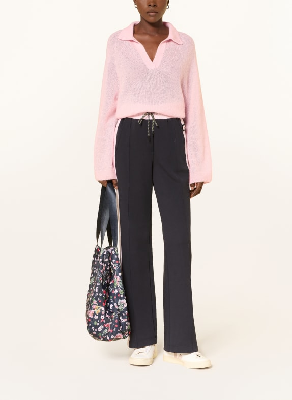 MARC CAIN Gebreid poloshirt met alpaca en mohair 208 chalk pink