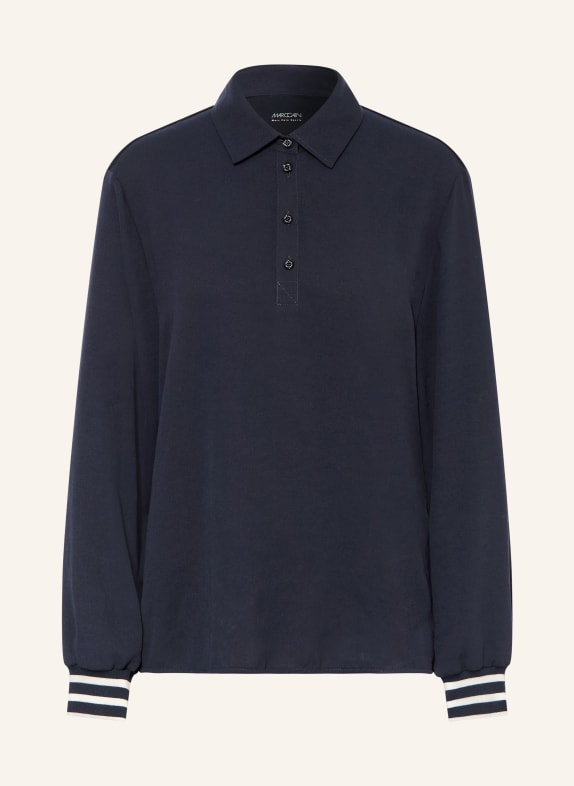 MARC CAIN Tričko s límečkem z kombinace materiálů 394 navy