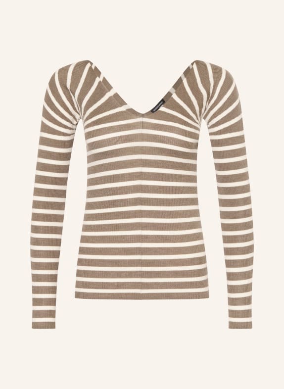 BOSS Sweter FAMARINDA CIEMNOBRĄZOWY / BIAŁY