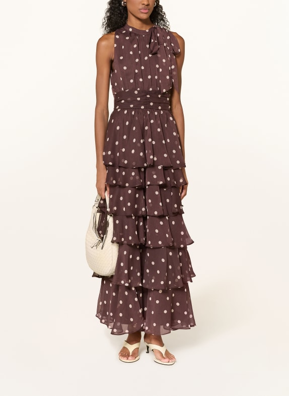 NEO NOIR Robe à col lavallière MARLI MARRON FONCÉ / BEIGE