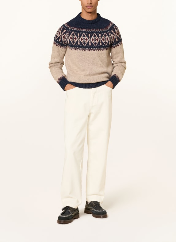 Barbour Trui TISBURY CREW DONKERBLAUW / CAMEL / DONKERROOD