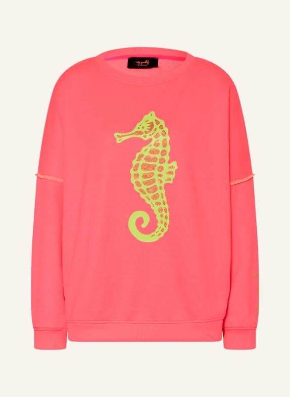 miss goodlife Oversized-Sweatshirt mit Schmucksteinen NEONPINK / NEONGELB
