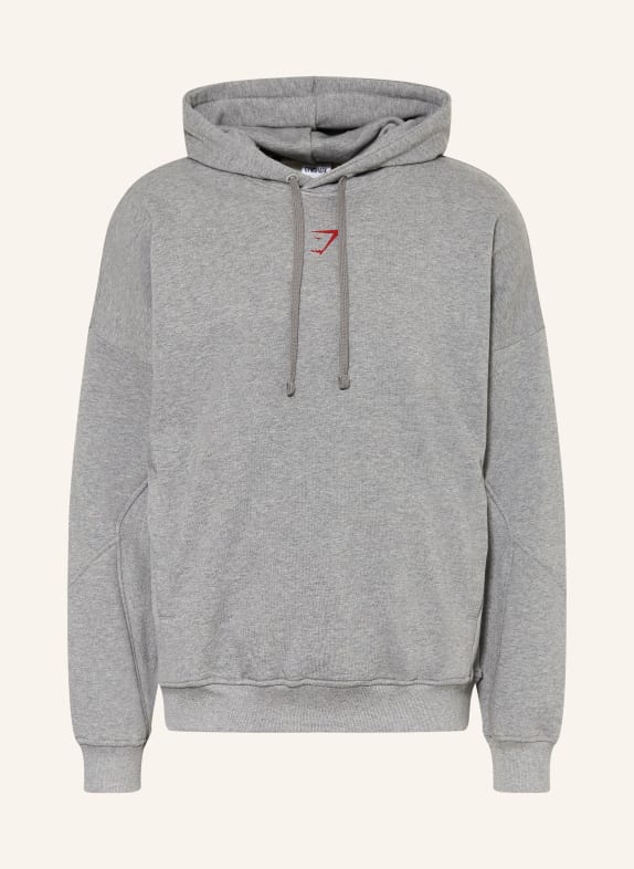 GYMSHARK Oversized-Hoodie POWER ORIGINALS GRAU / DUNKELROT