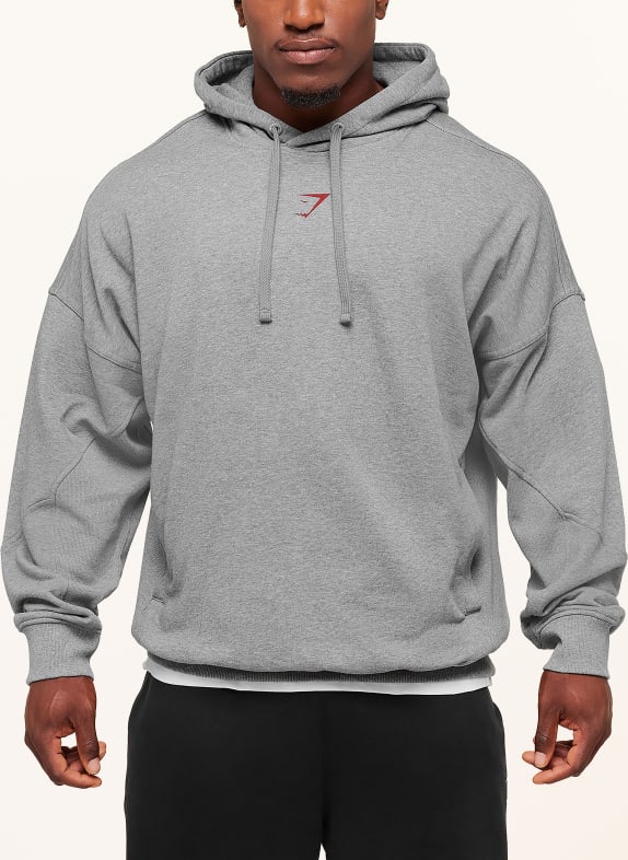 GYMSHARK Oversized-Hoodie POWER ORIGINALS GRAU / DUNKELROT