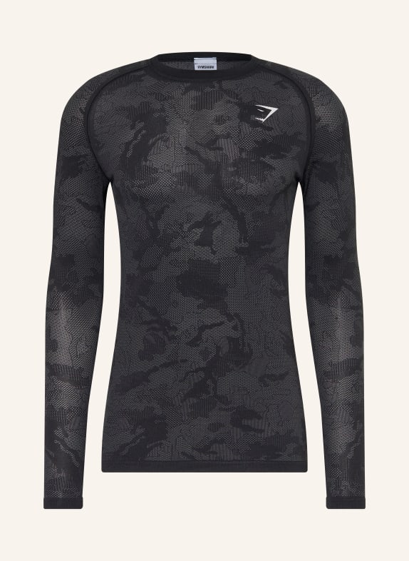 GYMSHARK Longsleeve GEO SEAMLESS SCHWARZ / DUNKELGRAU / WEISS