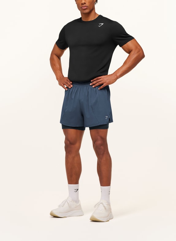 GYMSHARK 2-in-1-Laufshorts BETTER LEVEL BLAU / WEISS