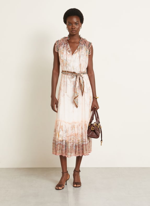 ZIMMERMANN ALCHEMY Cocktail Dress with Ruffles LIGHT PINK / ROSE / NEON BLUE