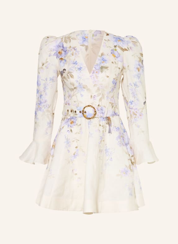 ZIMMERMANN Leinenkleid LUNA CREME / DUNKELGELB / HELLBLAU