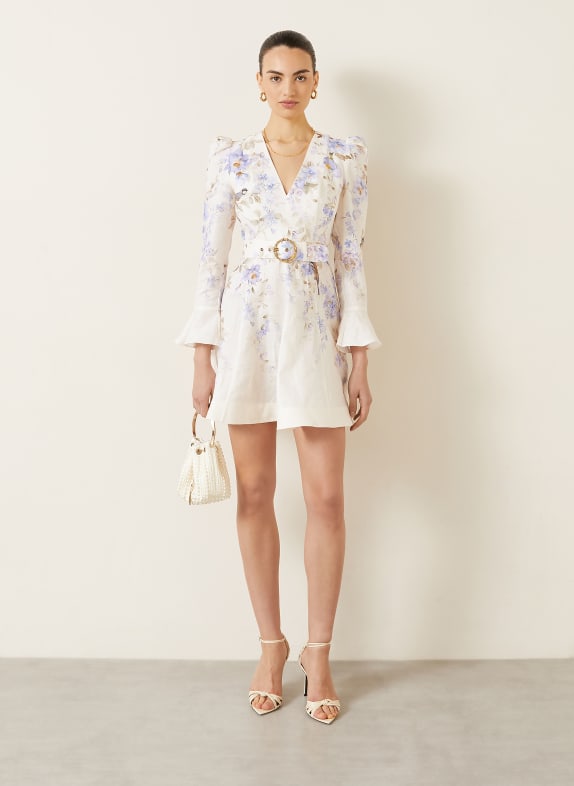 ZIMMERMANN Sukienka z lnu LUNA KREMOWY / CIEMNOŻÓŁTY / JASNONIEBIESKI