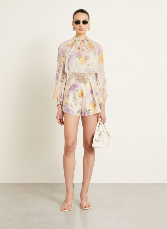ZIMMERMANN LUNA-blouse met ruches CRÈME / PAARS / DONKERORANJE