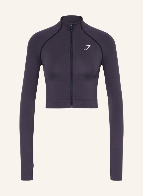 GYMSHARK Cropped-Trainingsjacke VITAL SEAMLESS 2.0 DUNKELLILA / WEISS