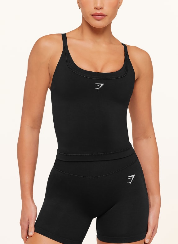 GYMSHARK Tanktop INTERVAL SEAMLESS MIDI SCHWARZ