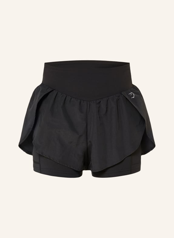 GYMSHARK 2-in-1-Laufshorts SCHWARZ