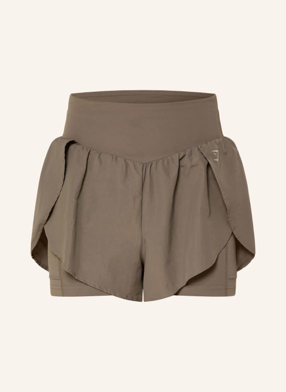 GYMSHARK 2-in-1-Laufshorts KHAKI