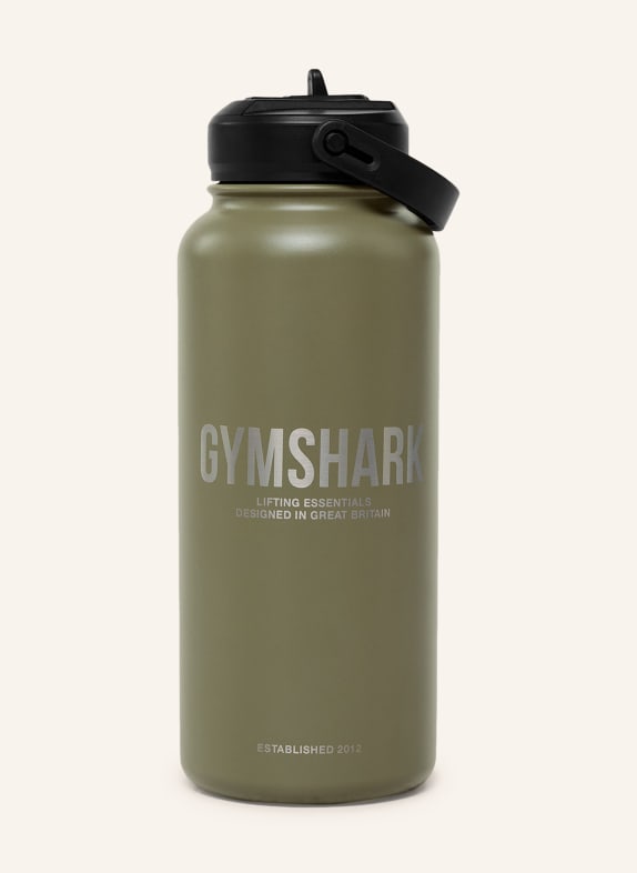 GYMSHARK Isolierflasche OLIV / SILBER / SCHWARZ