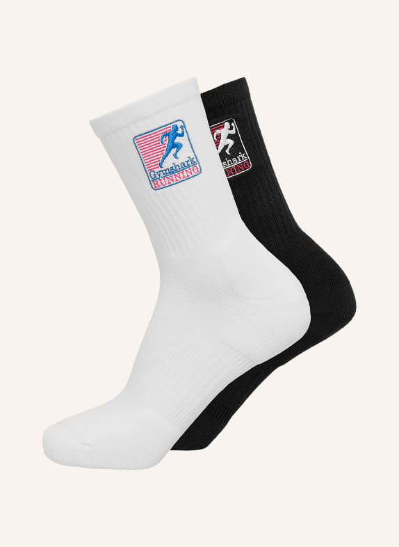 GYMSHARK 2er-Pack Laufsocken GRAPHIC CREW SCHWARZ / WEISS