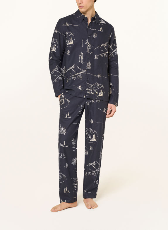 SCHIESSER Flanell pajamas DARK BLUE / ECRU