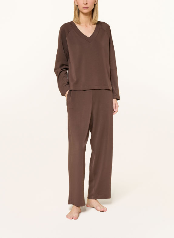 SCHIESSER Sweat-shirt d'intérieur MIX+RELAX MARRON FONCÉ