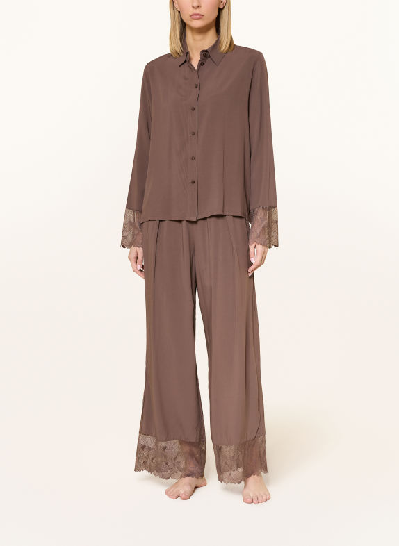 SCHIESSER Pyžamo MODERN LACE TMAVĚ HNĚDÁ