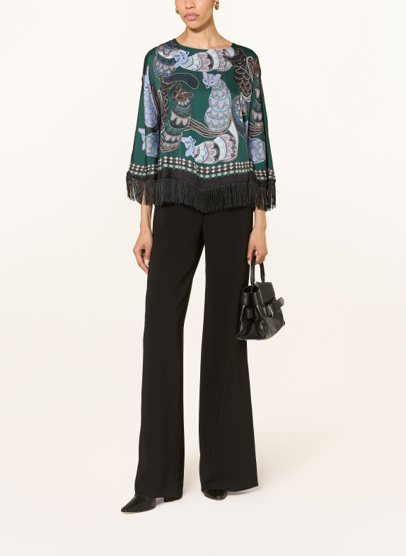 IVI collection Poncho cu mătase VERDE / ALBASTRU DESCHIS / ALBASTRU