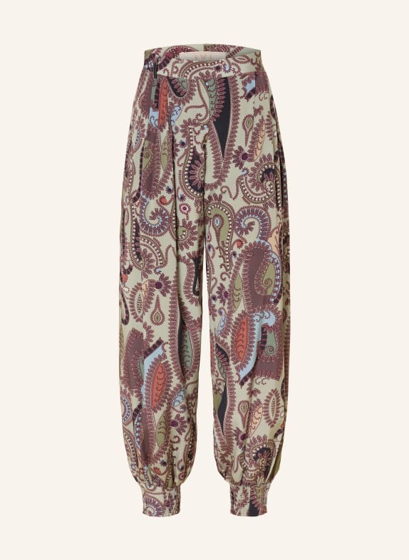IVI collection Kalhoty s hedvábím SVĚTLE ZELENÁ / HNĚDÁ / TMAVĚ MODRÁ