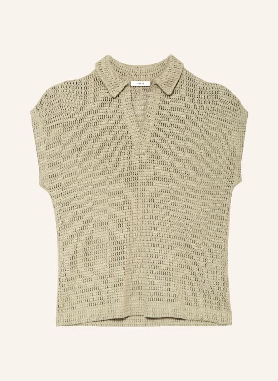 OPUS Häkel-Poloshirt SOMONA GRÜN