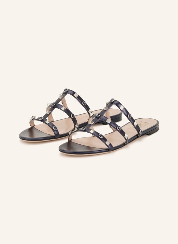 VALENTINO GARAVANI Pantoletten ROCKSTUD mit Nieten und Schmucksteinen SCHWARZ / SILBER