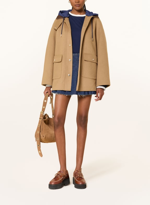 maje Jacke mit abnehmbarer Kapuze BEIGE / DUNKELBRAUN / DUNKELBLAU