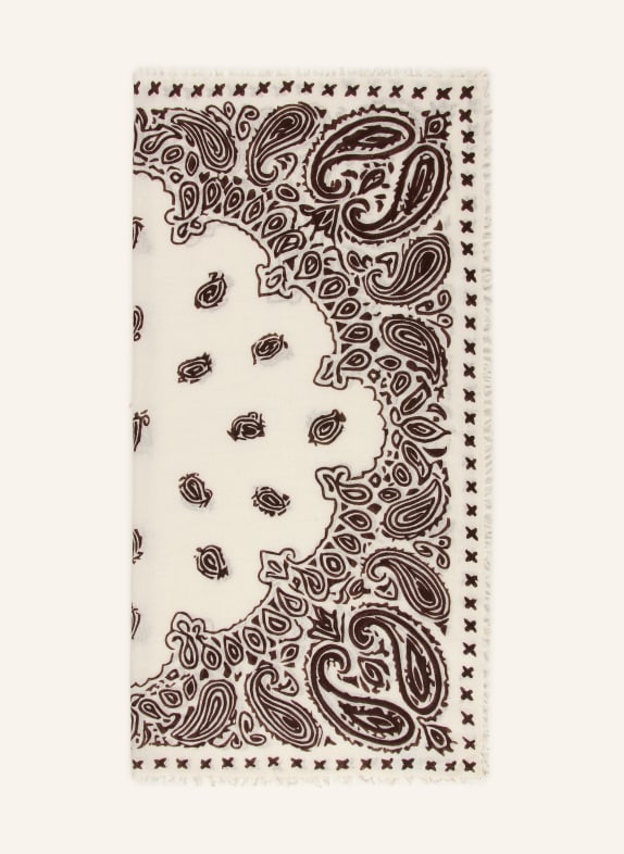 Mouleta Kašmírový šátek KRÉMOVÁ / TMAVĚ HNĚDÁ